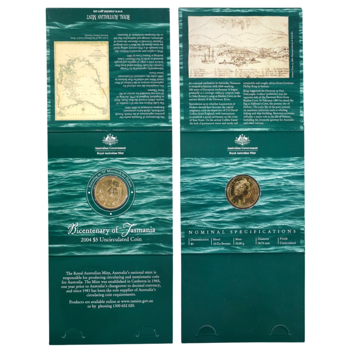 2004 $5 Coin - Bicentenary of Tasmania - 'H' Mintmark