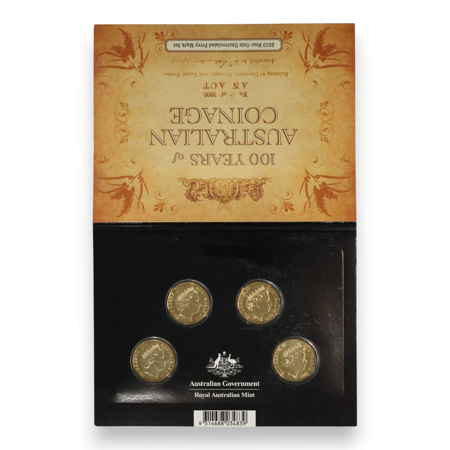2010 $1 Uncirculated Four-Coin Set – Centenary of Australian Coinage (CBM&S Mintmark & Privy Mark Set)