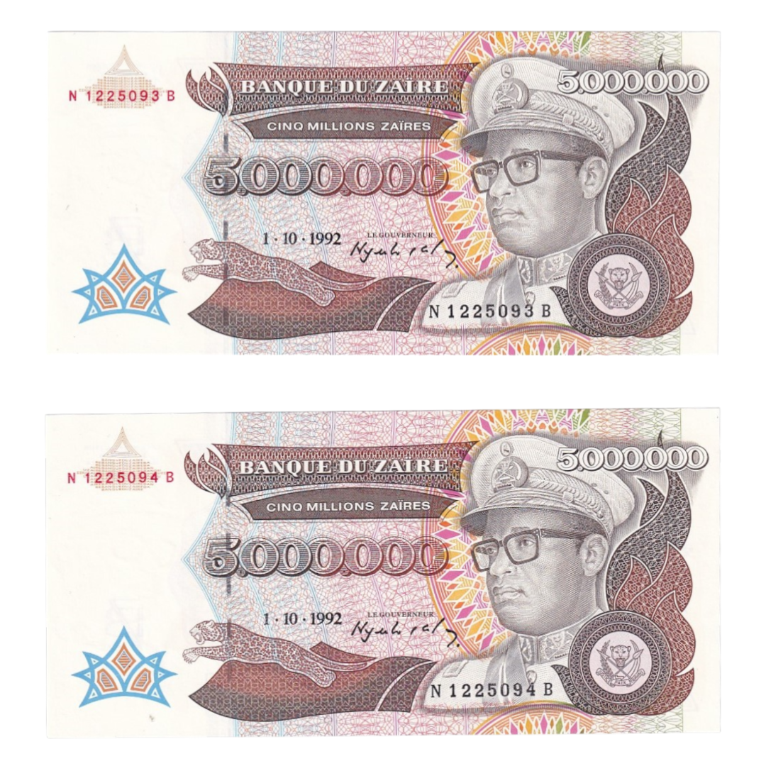 1992-1993 Zaire Banknote Collection - Uncirculated 1992-1993 Issues (11-Note Lot)
