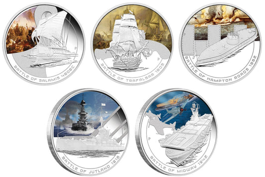 2010-2011 Perth Mint  - Famous Naval Battles - Set of Five Proof 1oz Silver $1 Coins