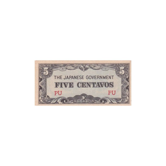 1942 Philippines Banknote - Japanese Occupation - 5 Centavos - p103a