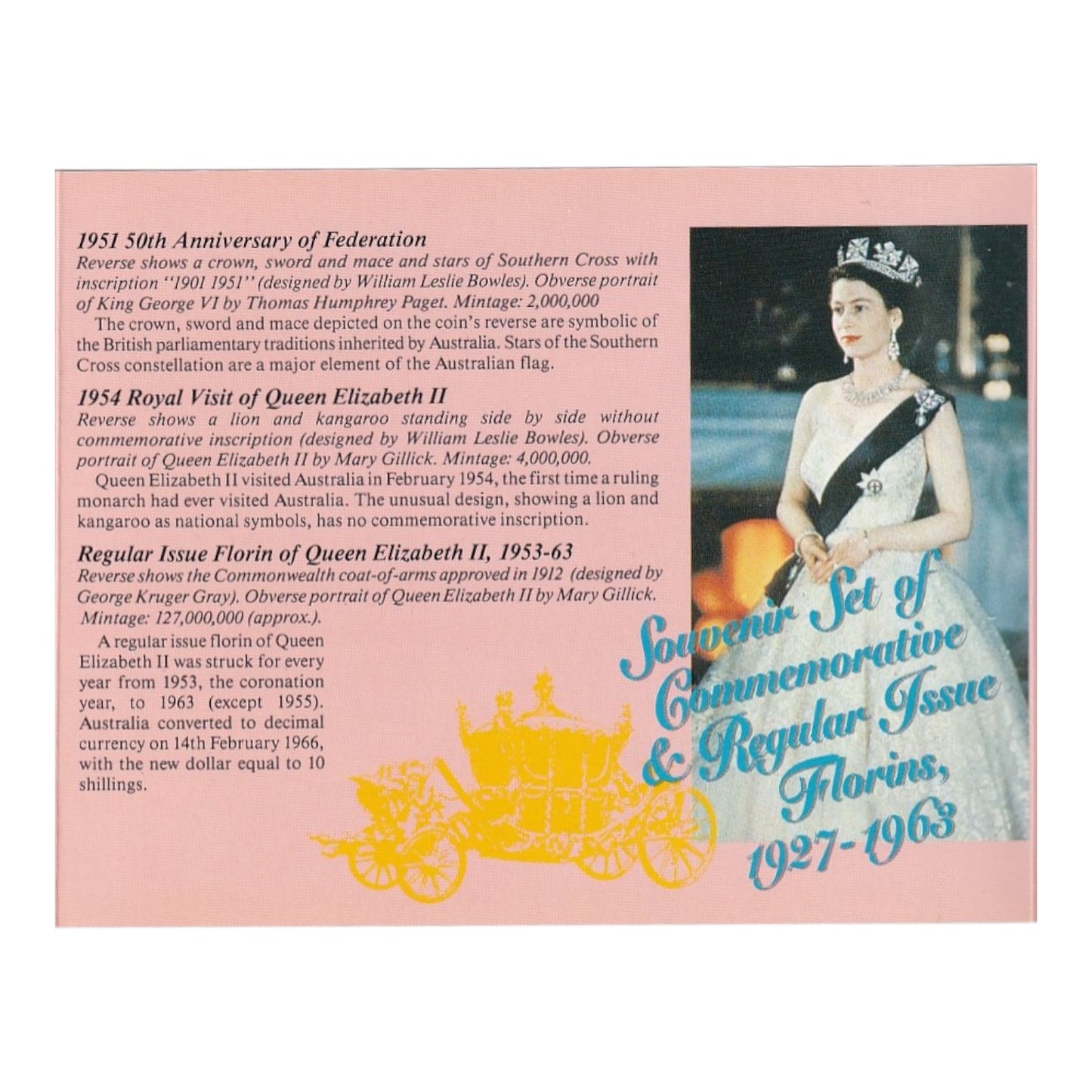 1927-1963 - Australian Pre-Decimal Coin Set – Souvenir Set of Commemorative & Regular Issue Florins - Sherwood