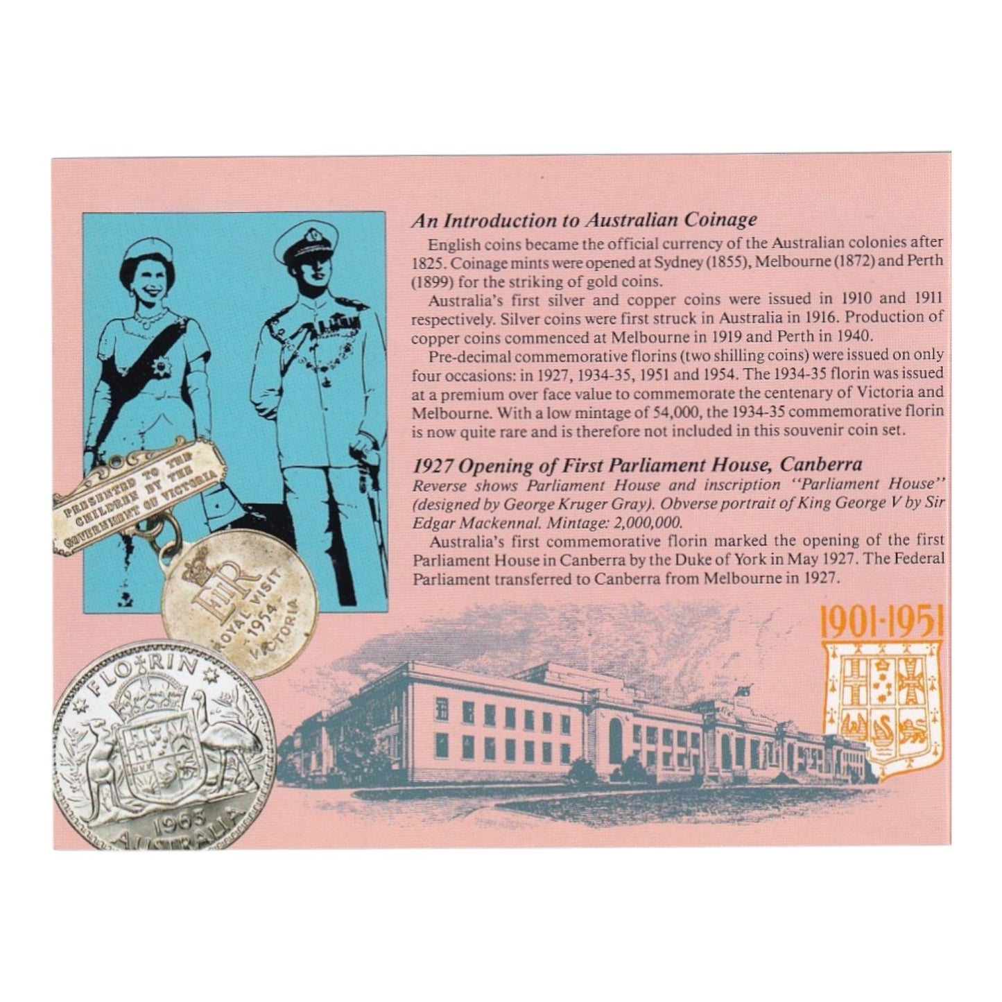 1927-1963 - Australian Pre-Decimal Coin Set – Souvenir Set of Commemorative & Regular Issue Florins - Sherwood