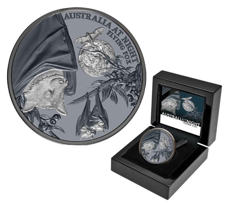 Australia at Night 2023 $1 Flying Fox 1oz Silver Black Proof Coin - Loose Change Coins