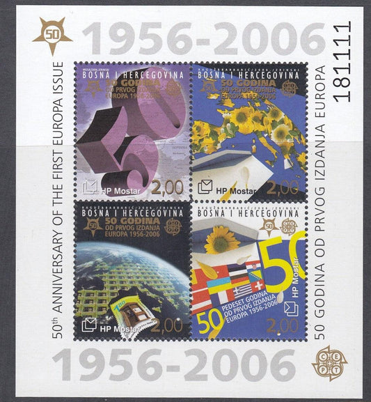 Bosnia & Herzegovina 2006 - 8.00 CEPT Europa 50 Years of Stamps Miniature Sheet - Mint Unhinged - Loose Change Coins