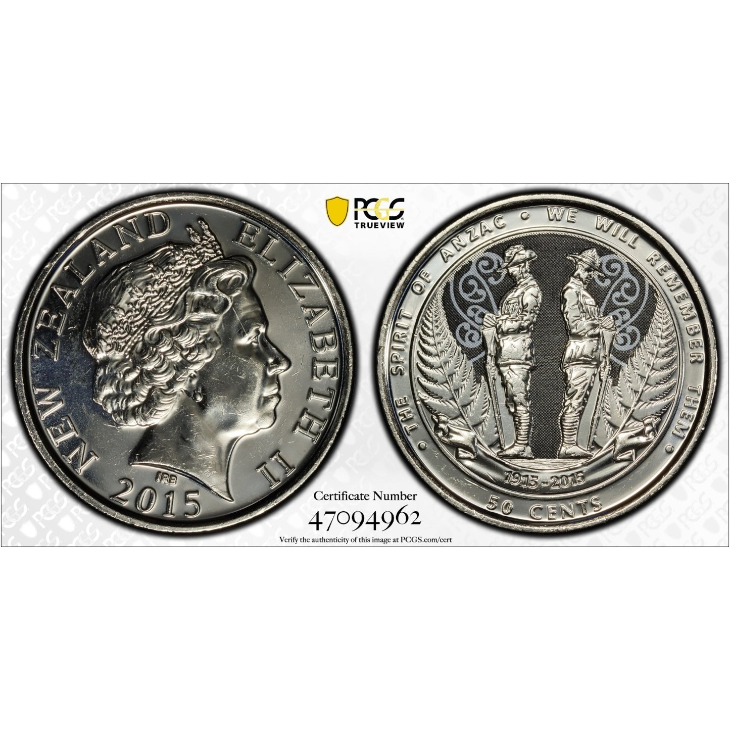 2015 NZ 50c Spirit of ANZAC (MS64)