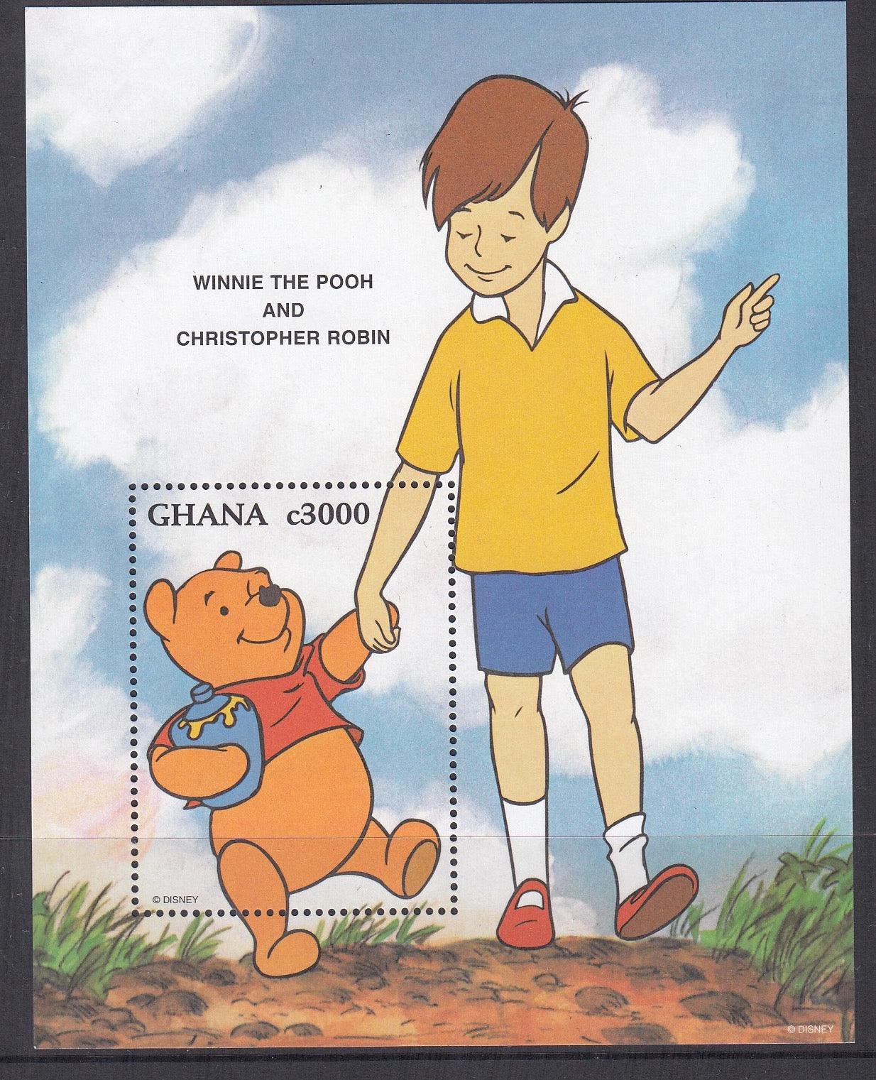 Ghana 1996 - c3000 Winnie the Pooh / Christopher Robin Disney Miniature Sheet - Mint Unhinged - Loose Change Coins