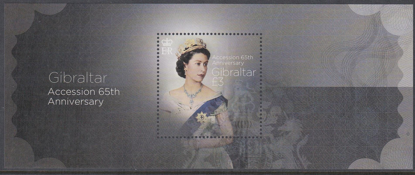Gibraltar 2017 - £3 Queen Elizabeth II 65th Anniversary of Accession Miniature Sheet - Mint Unhinged - Loose Change Coins
