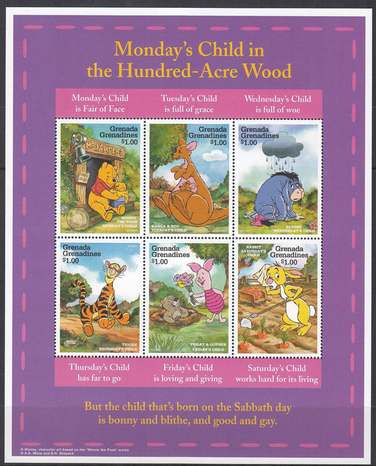 Grenada / Grenadines 1997 - $6 Monday's Child in the 100-Acre Wood Disney Miniature Sheet - Mint Unhinged - Loose Change Coins