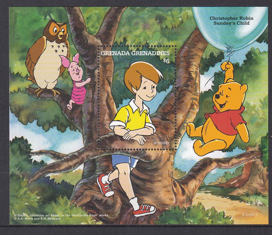 Grenada / Grenadines 1997 - $6 Sundays's Child Christopher Robin Disney Miniature Sheet - Mint Unhinged - Loose Change Coins