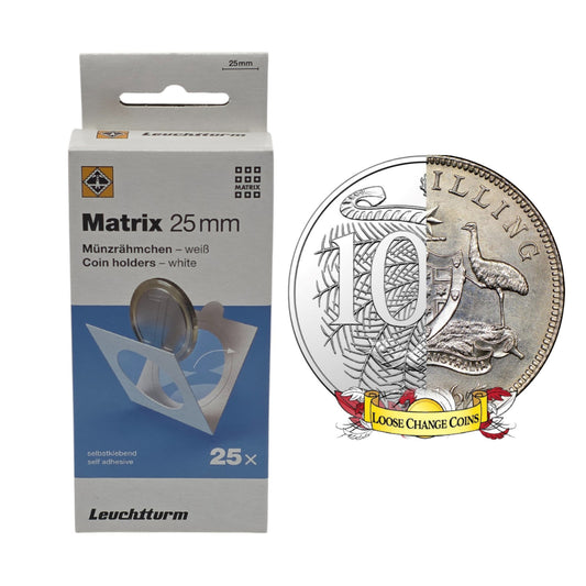 Lighthouse MATRIX WHITE Self-Adhesive Coin Holders - 10 Cent/$200 Coin & Shilling: 25mm