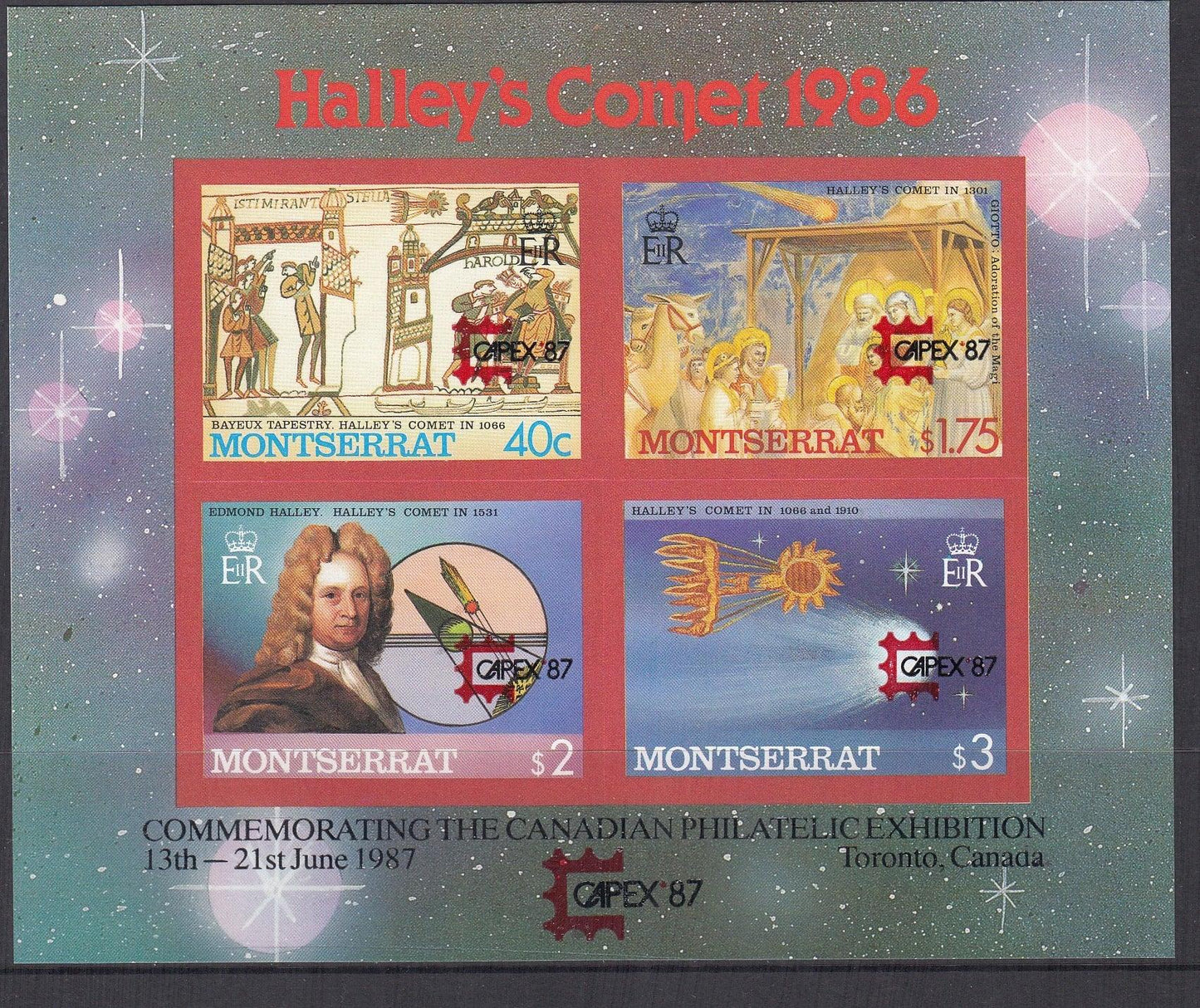 Montserrat 1987 - $7.15 Canadian Stamp Expo CAPEX '87- Halley's Comet - Imperforate Miniature Sheet - Mint Unhinged - Loose Change Coins