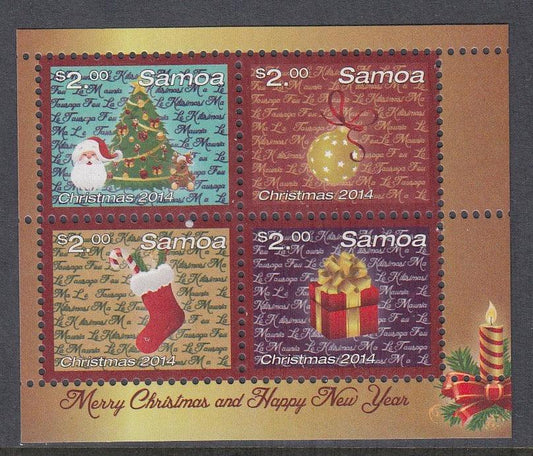 Samoa 2014 - $8 Merry Christmas & Happy New Year Miniature Sheet - Mint Unhinged - Loose Change Coins