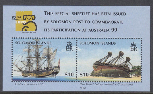 Solomon Islands 1999 - $20.00 Stamp Expo Australia '99 HMS Endeavour Boat Miniature Sheet - Mint Unhinged - Loose Change Coins