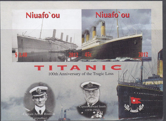 Tonga: Niuafo'ou 2012 - $3.85 Titanic 100th Anniversary of Loss Miniature Sheet Imperforate - Mint Unhinged - Loose Change Coins