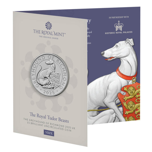 2025 The Royal Tudor Beasts The Greyhound of Richmond UK £5 Brilliant Uncirculated Coin