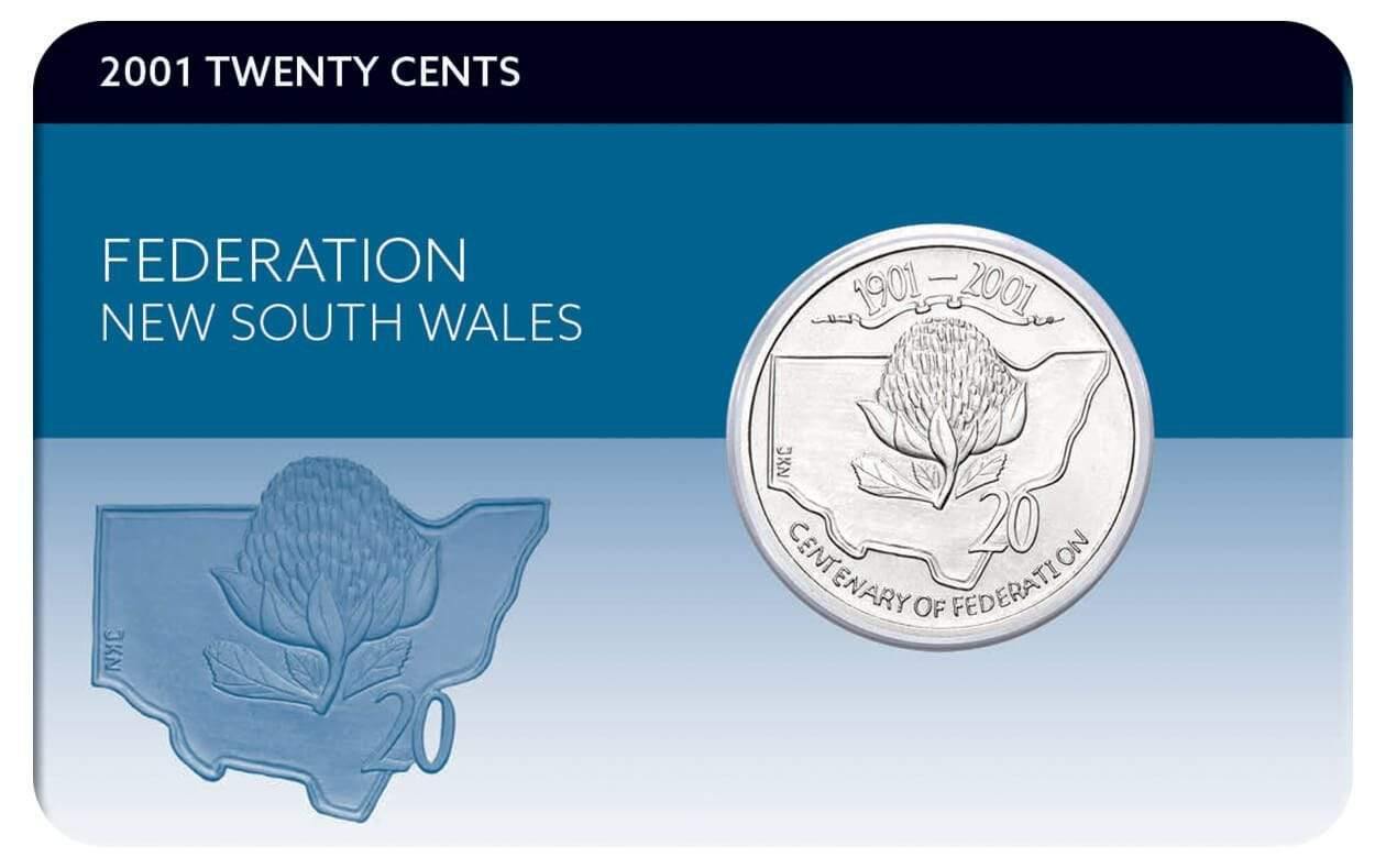 2001 Australian 20 Cent Coin - CENTENARY OF FEDERATION - NEW SOUTH WALES Coin Pack - Loose Change Coins