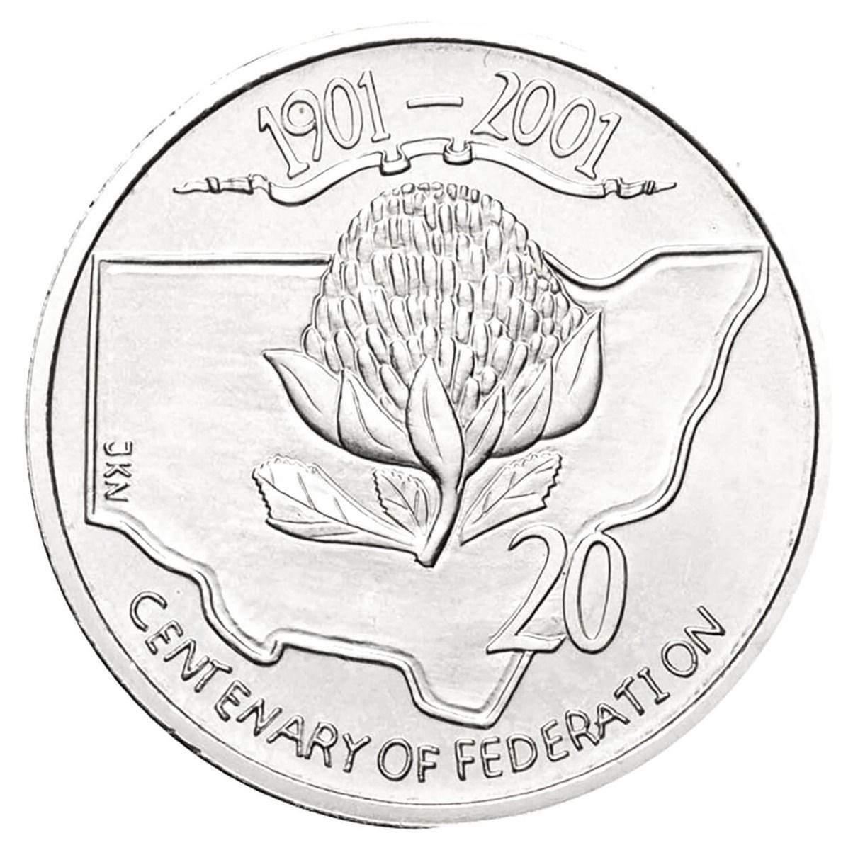 2001 Australian 20 Cent Coin - CENTENARY OF FEDERATION - NEW SOUTH WALES Coin Pack - Loose Change Coins