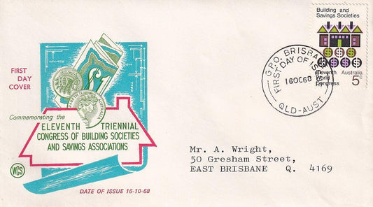 1968 Australian First Day Cover - Building Society Congress - Loose Change Coins