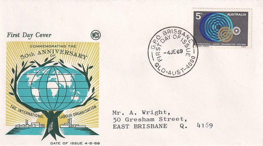 1969 Australian First Day Cover - 50th Anniversary International Labour Organisation - Loose Change Coins