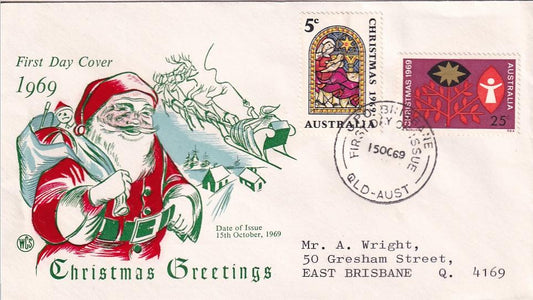 1969 Australian First Day Cover - Christmas (2) - Loose Change Coins