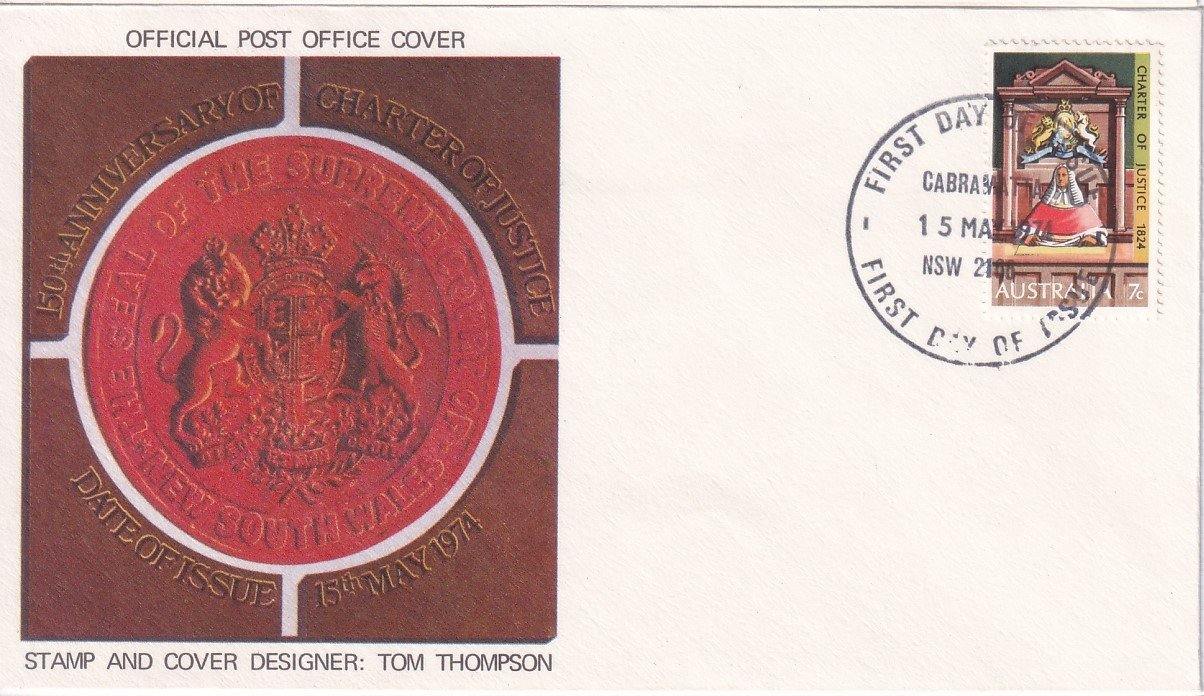 1974 Australian First Day Cover - 150th Anniversary Charter of Justice - Cover #2 - Loose Change Coins