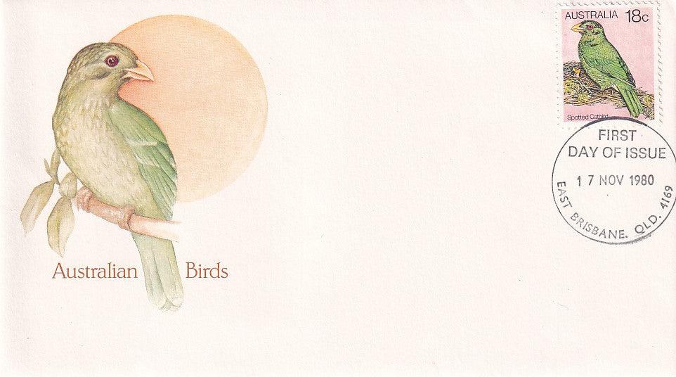 1980 Australian First Day Cover - Australian Birds Part 4 - Catbird FDC (17 Nov) - Loose Change Coins