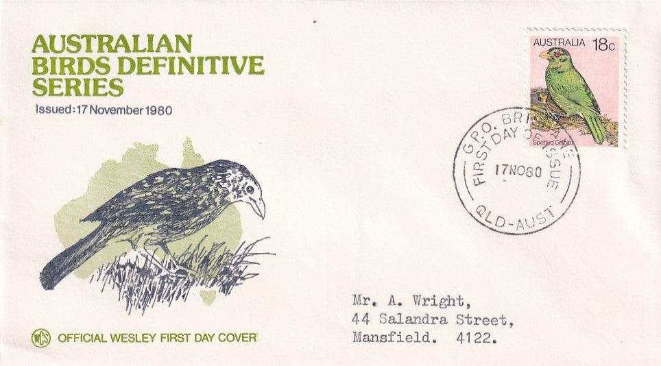 1980 Australian First Day Cover WCS - Australian Birds Part 4 - Catbird FDC (17 Nov) - Loose Change Coins