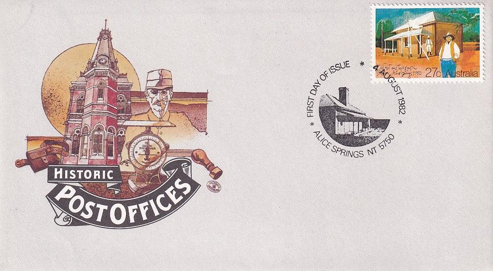 1982 Australian First Day Cover - Historic Post Offices - Alice Springs. NT - Loose Change Coins