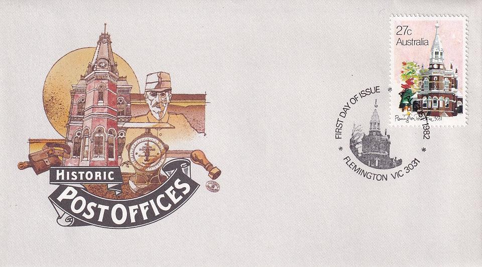 1982 Australian First Day Cover - Historic Post Offices - Flemington, VIC - Loose Change Coins