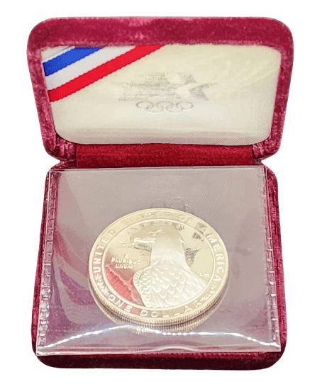 1983 U.S.A One Dollar Silver Proof Coin - 1984 Olympic Games in Los Angeles - Disc Thrower - Loose Change Coins