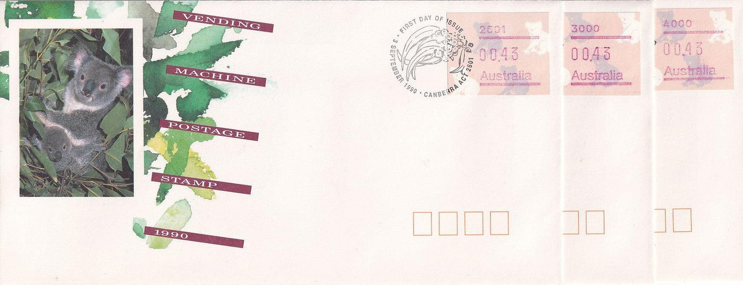 1990 Australian First Day Cover Set - Frama Vending Machine Labels - Set of 9 - Loose Change Coins