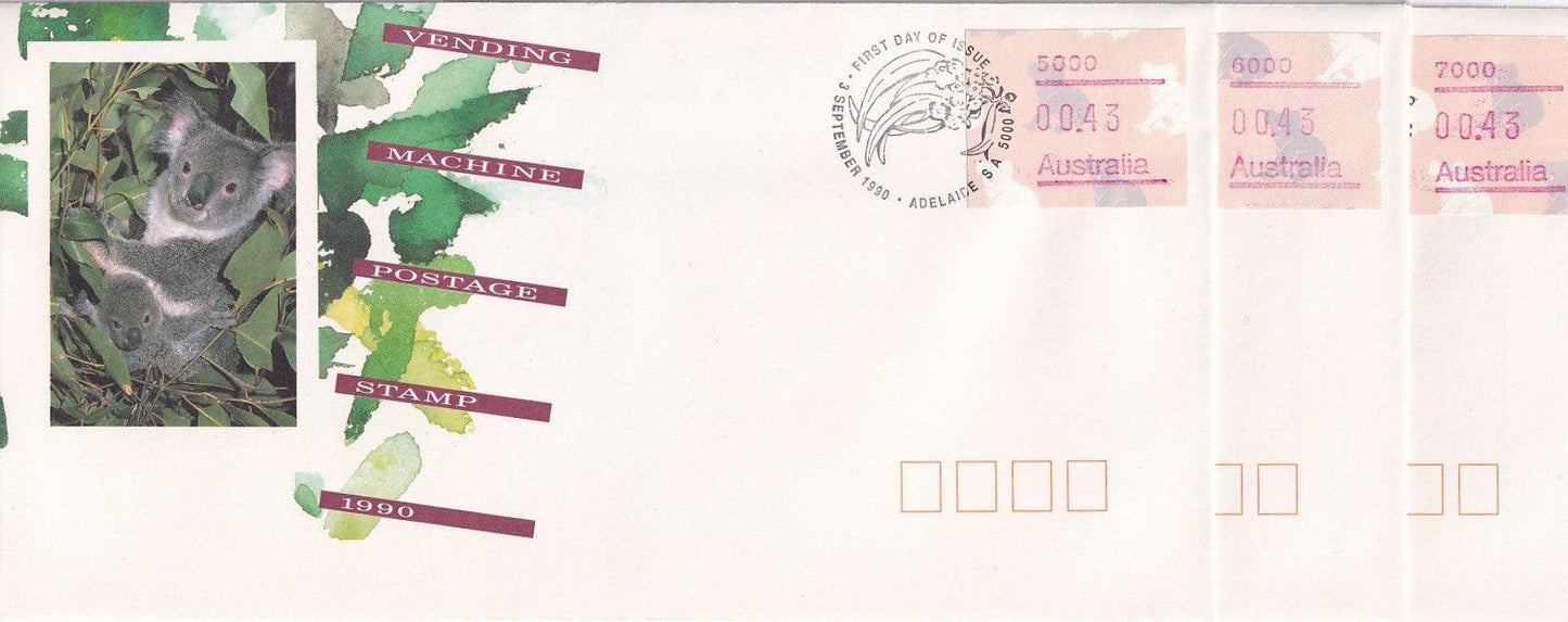 1990 Australian First Day Cover Set - Frama Vending Machine Labels - Set of 9 - Loose Change Coins