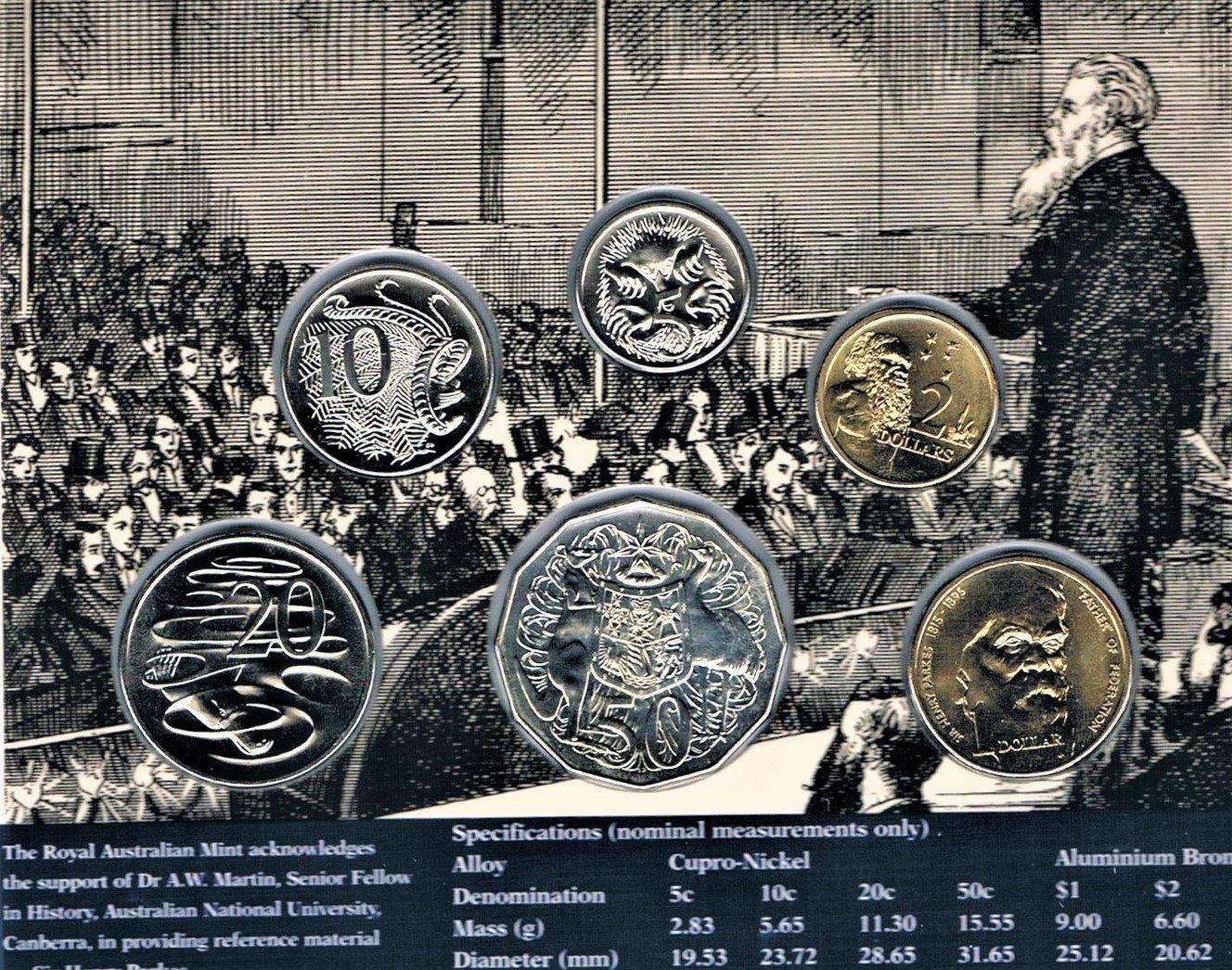 1996 Royal Australian Mint Six Coin Uncirculated Set - Sir Henry Parkes - Loose Change Coins