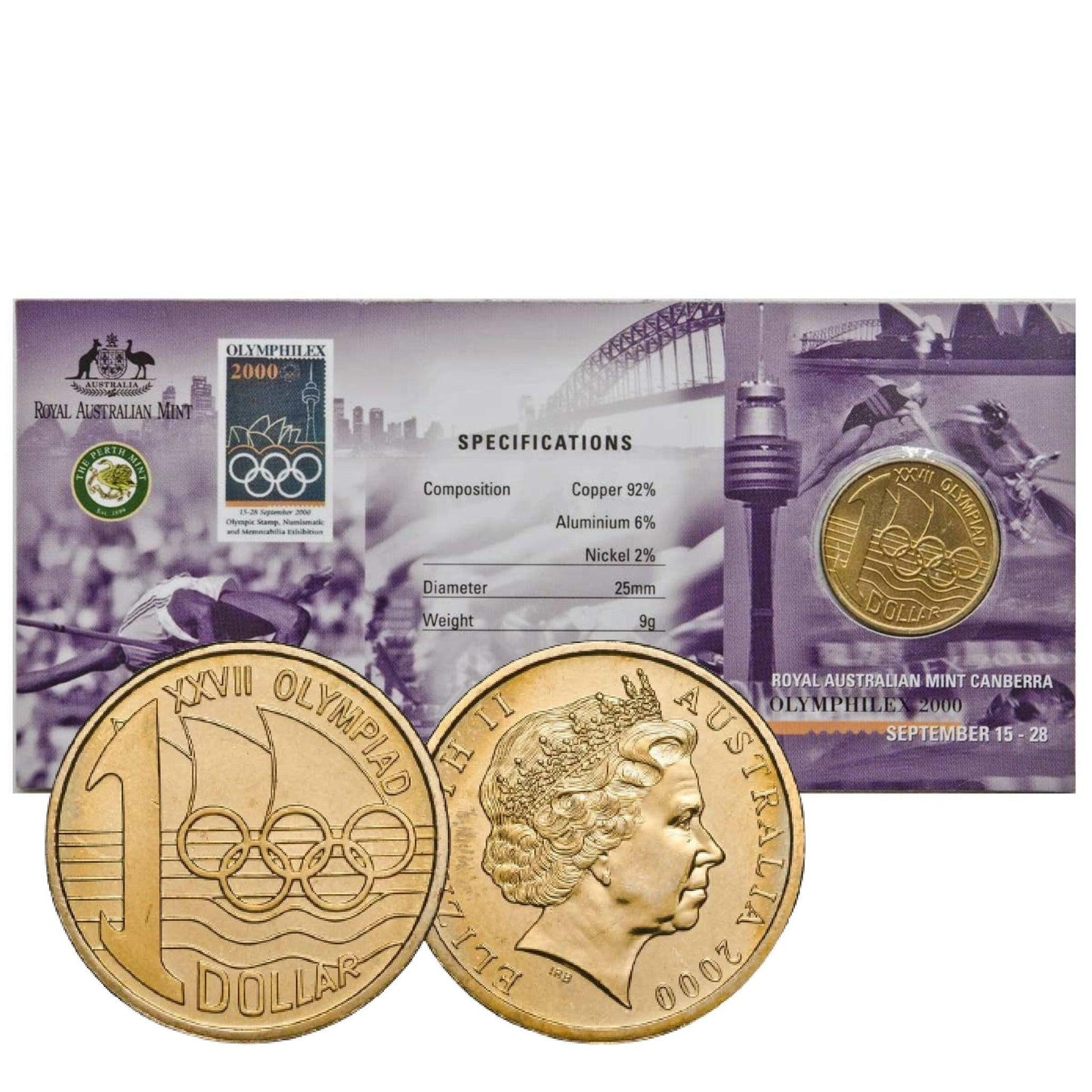 2000 Australian One Dollar Coin - OLYMPHILEX Edge Lettered Coin - Sydney and Canberra Varieties Available - Loose Change Coins