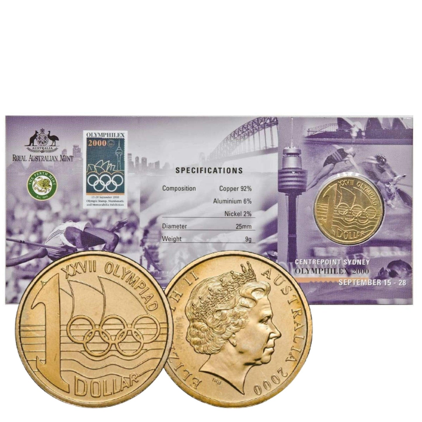 2000 Australian One Dollar Coin - OLYMPHILEX Edge Lettered Coin - Sydney and Canberra Varieties Available - Loose Change Coins