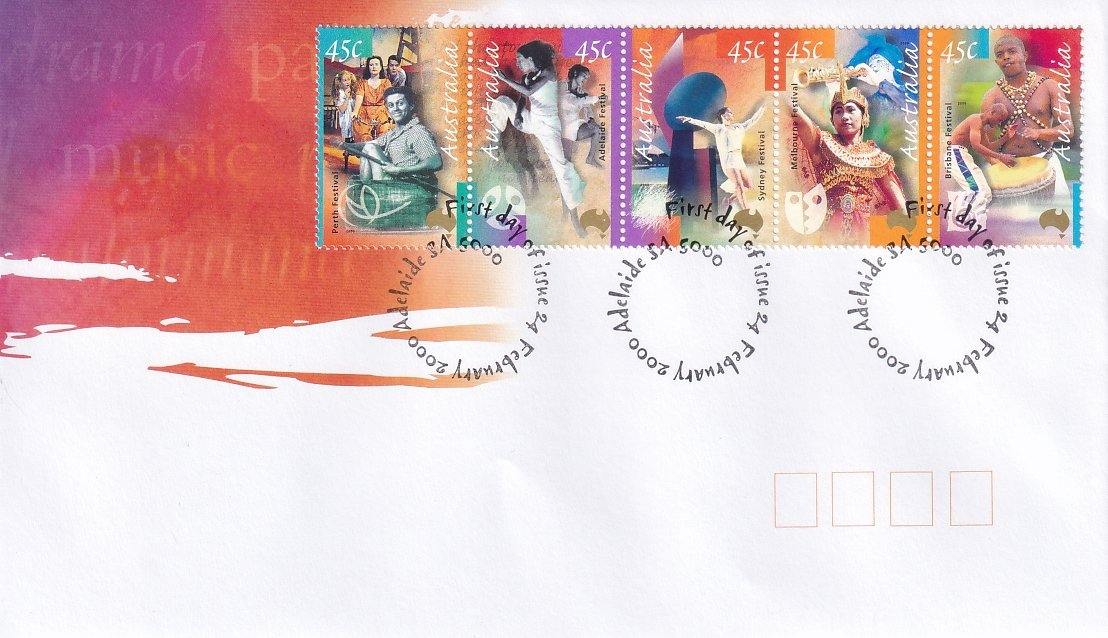 2000 Australian First Day Cover - Arts Festivals in Australia FDC Strip 5 - Loose Change Coins