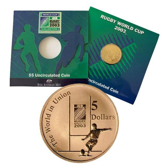 2003 Australian $5 Coin - Rugby World Cup - 45,000 Mintage - Loose Change Coins