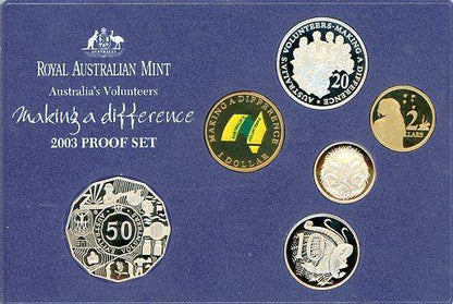 2003 Royal Australian Mint PROOF Coin Set - Australia's Volunteers - 3 Proof Commemoratives and a Coloured Coin! - Loose Change Coins