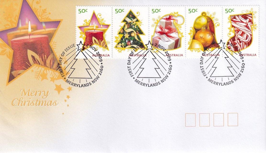 2009 Australian First Day Cover - Merry Christmas - Secular Issue S/A FDC (5) - Loose Change Coins
