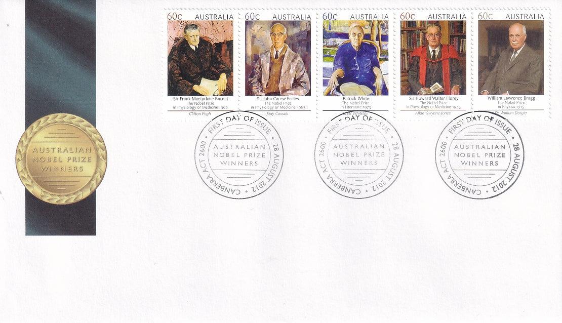 2012 Australian First Day Cover - Australian Nobel Prize Winners - Gummed FDC Strip - Loose Change Coins