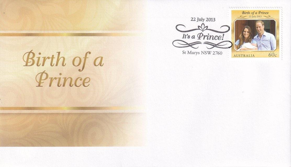 2013 Australian First Day Cover - Birth of a Prince - 60c Gummed FDC - Loose Change Coins
