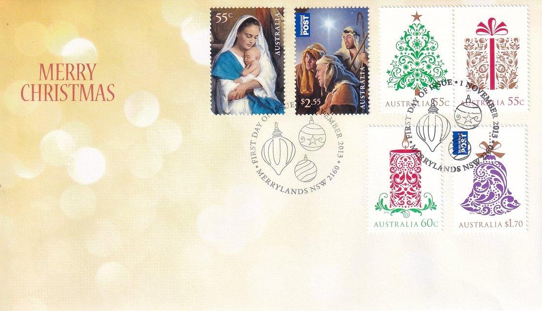 2013 Australian First Day Cover - Christmas 2013 Secular Issue - Gummed FDC (6) - Loose Change Coins