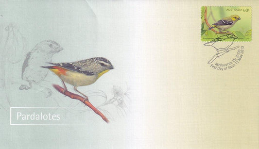 2013 Australian First Day Cover - Pardalotes - Australian Birds 60c Bird S/A FDC - Loose Change Coins
