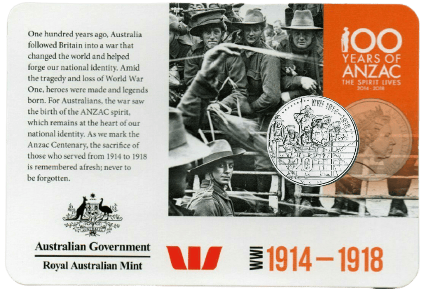 2015 ANZACS Remembered - Anzacs Remembered 1914-1918 - Loose Change Coins