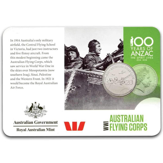 2015 ANZACS Remembered - Australian Flying Corps 20c Coin - Loose Change Coins