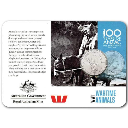 2015 ANZACS Remembered - Wartime Animals 20c Coin - Loose Change Coins
