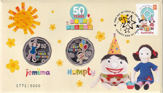 2016 Stamp and Coin Cover - Play School 50th Anniversary - Jemima and Humpty - Loose Change Coins