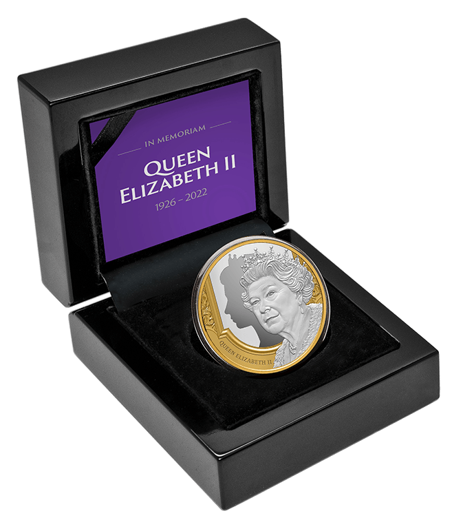 **PRE-ORDER - ETA JANUARY 2023** 2022 Queen Elizabeth II Tribute $1 Gold-plated 1oz Silver Proof Coin **FINAL UNIT** - Loose Change Coins