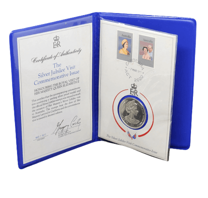 1977 Franklin Mint - Silver Jubilee Visit with Sterling Silver Proof Medal and Folder - Loose Change Coins
